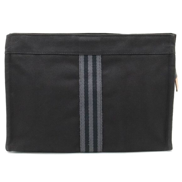 Hermes Canvas Leather Clutch Bag Black - Picture 1 of 6